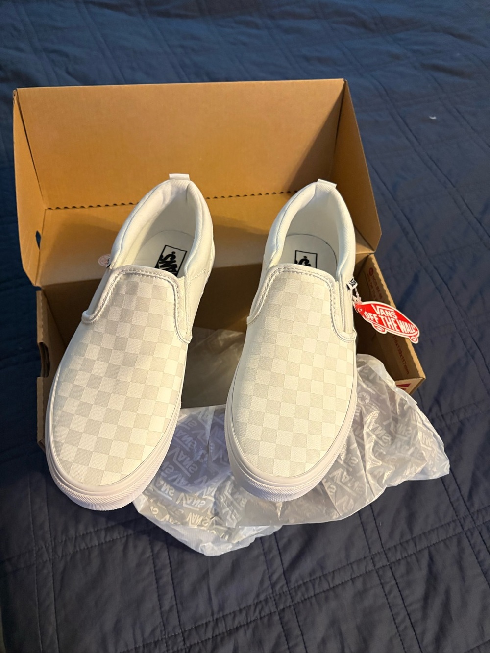 Vans Kids White Checkerboard Slip-On Sneakers